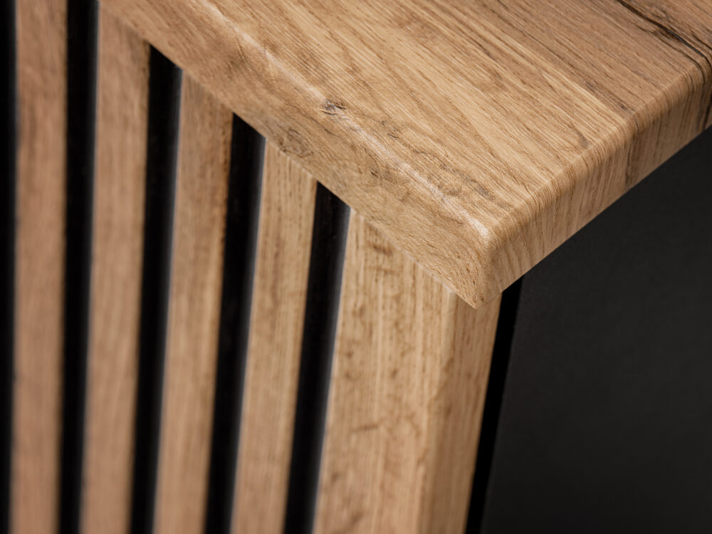 Hängeschrank unter dem Waschbecken mit Arbeitsplatte TILO – schwarzer Korpus – gefräste Fronten in Wotan-Eiche – 2 Schubladen – 60 x 60 x 46 cm – Bild 6