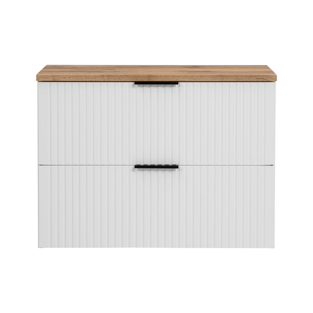 Hängeschrank mit Waschbecken und Arbeitsplatte ADEN – Weiß – Arbeitsplatte in Wotan-Eiche – 2 Schubladen – 80 x 75 x 46 cm – Bild 5