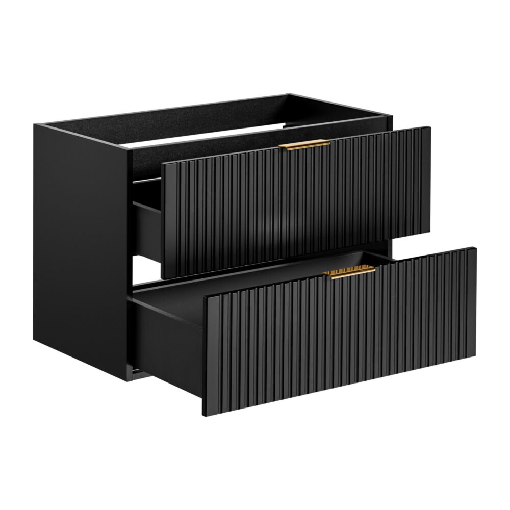 Hängeschrank mit Waschbecken und Arbeitsplatte ADEN – Schwarz – Arbeitsplatte in Wotan-Eiche – 2 Schubladen – 80 x 75 x 46 cm – Bild 3