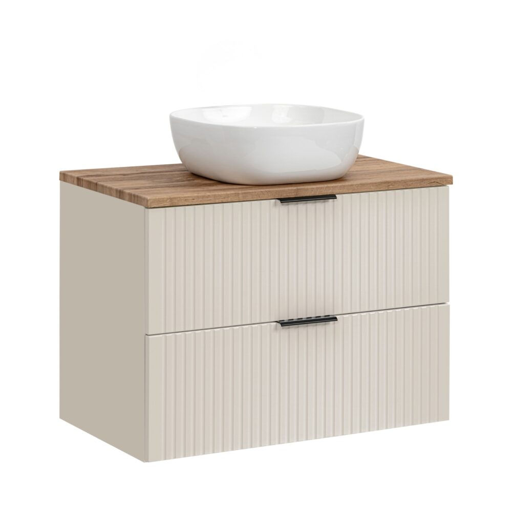 Hängeschrank mit Waschbecken und Arbeitsplatte ADEN – Kaschmir – Arbeitsplatte in Wotan-Eiche – 2 Schubladen – 80 x 75 x 46 cm – Bild 1