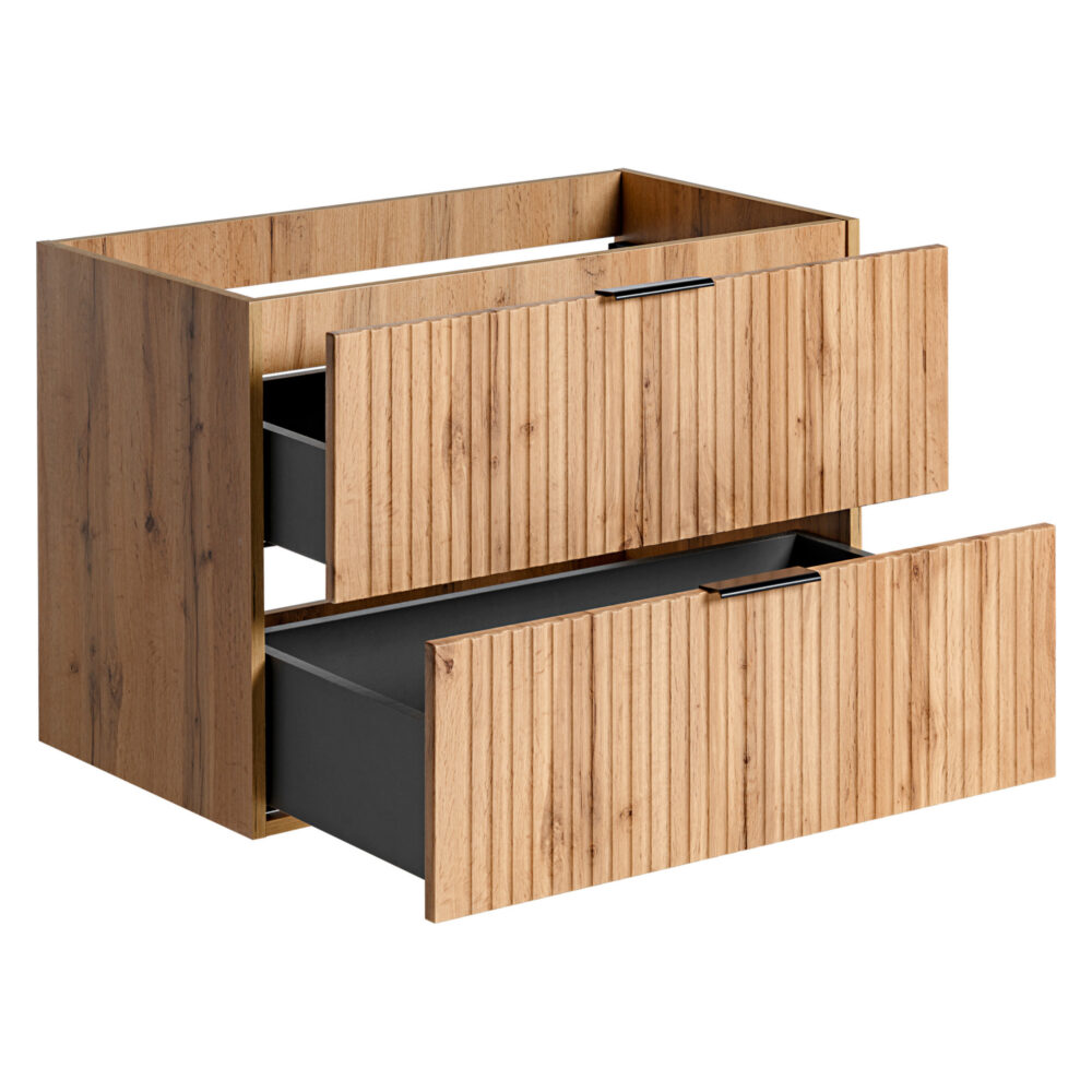 Hängeschrank mit Waschbecken und Arbeitsplatte ADEN – Wotan-Eiche – gefräste Fronten – 2 Schubladen – 80 x 75 x 46 cm – Bild 3