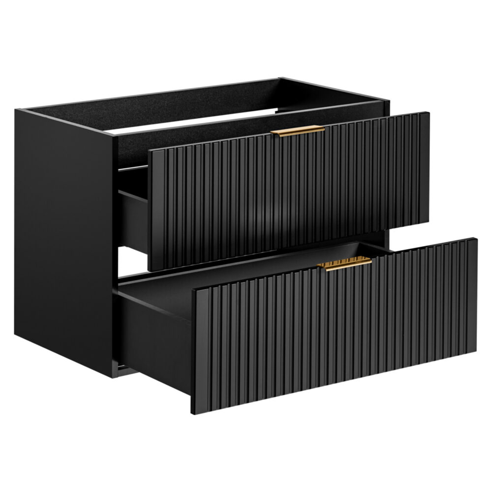 Hängeschrank unter dem Waschbecken mit Arbeitsplatte ADEN – Schwarz – Arbeitsplatte in Wotan-Eiche – 2 Schubladen – 80 x 60 x 46 cm – Bild 3