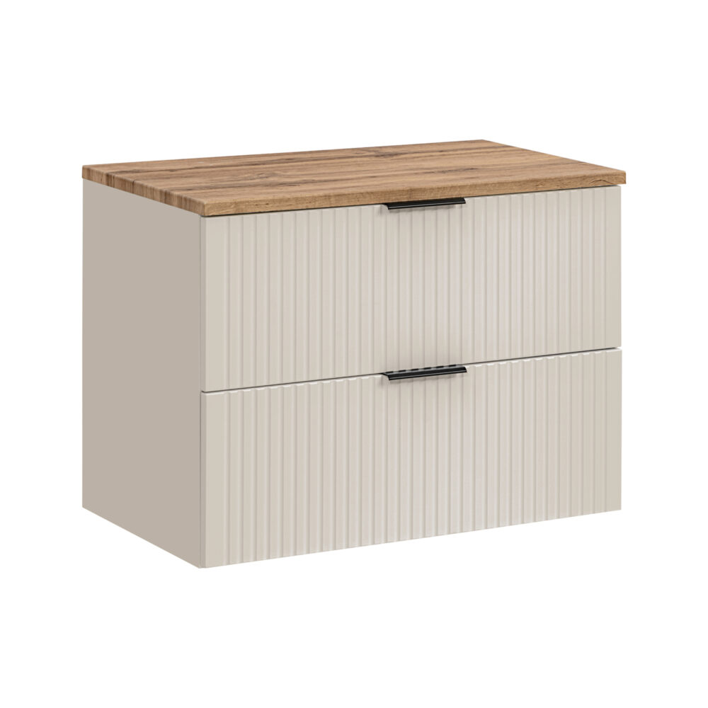 Hängeschrank unter dem Waschbecken mit Arbeitsplatte ADEN – Kaschmir – Arbeitsplatte in Wotan-Eiche – 2 Schubladen – 80 x 60 x 46 cm – Bild 1
