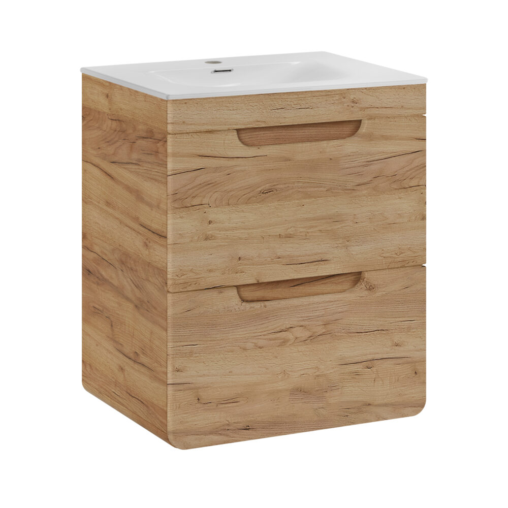 Hängeschrank mit Waschbecken und Siphon ARVIDA – Eiche – 2 Schubladen – 60 x 59 x 46 cm