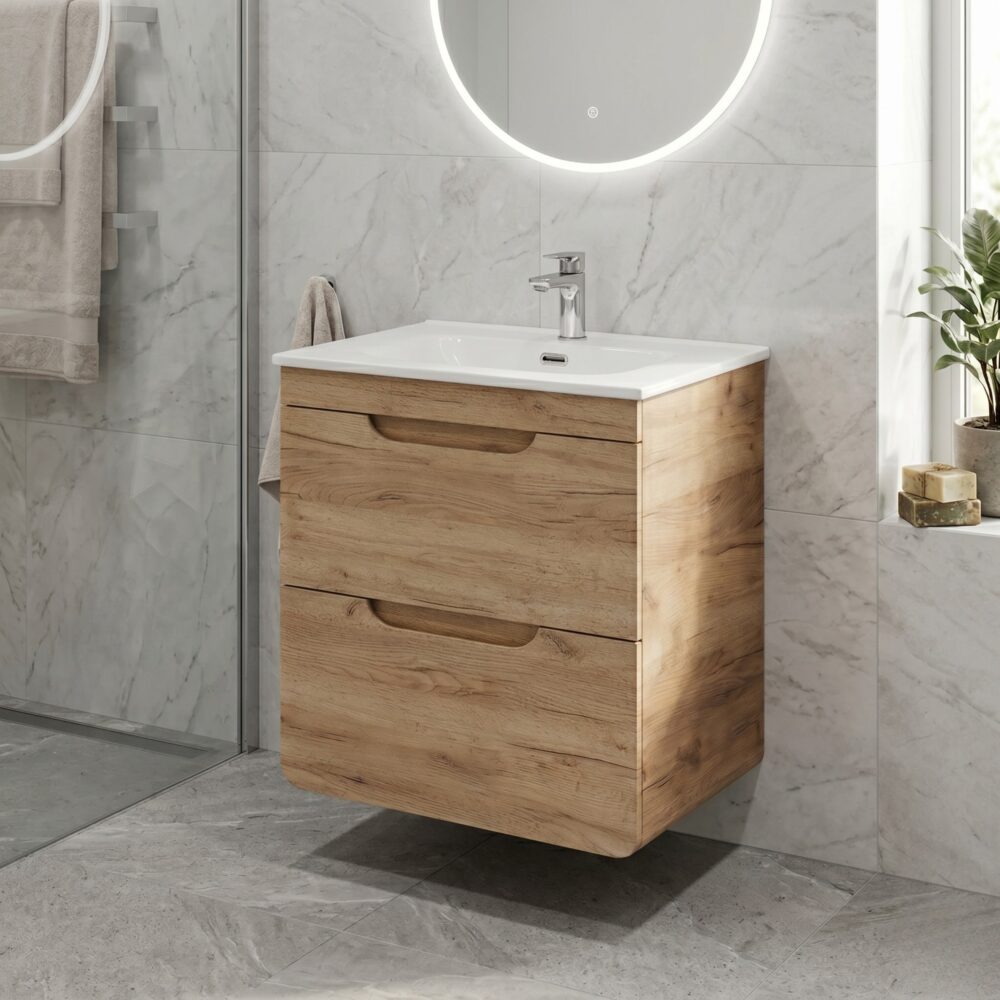 Hängeschrank mit Waschbecken und Siphon ARVIDA – Eiche – 2 Schubladen – 60 x 59 x 46 cm – Bild 2