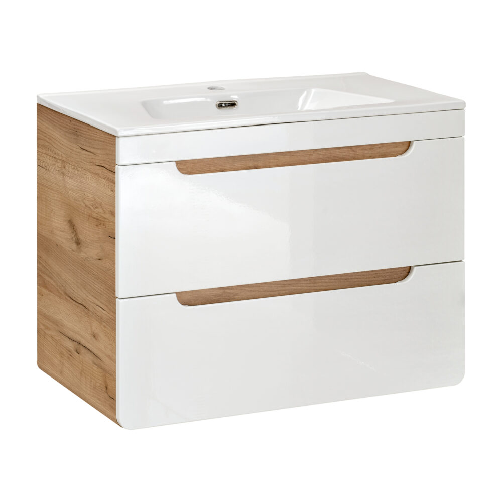 Hängeschrank mit Waschbecken und Siphon ARVIDA – Weiß – 2 Schubladen – 60 x 59 x 46 cm – Bild 1