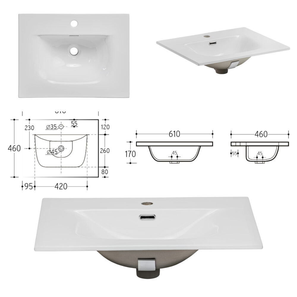 Hängeschrank mit Waschbecken und Siphon ARVIDA – Weiß – 2 Schubladen – 60 x 59 x 46 cm – Bild 7