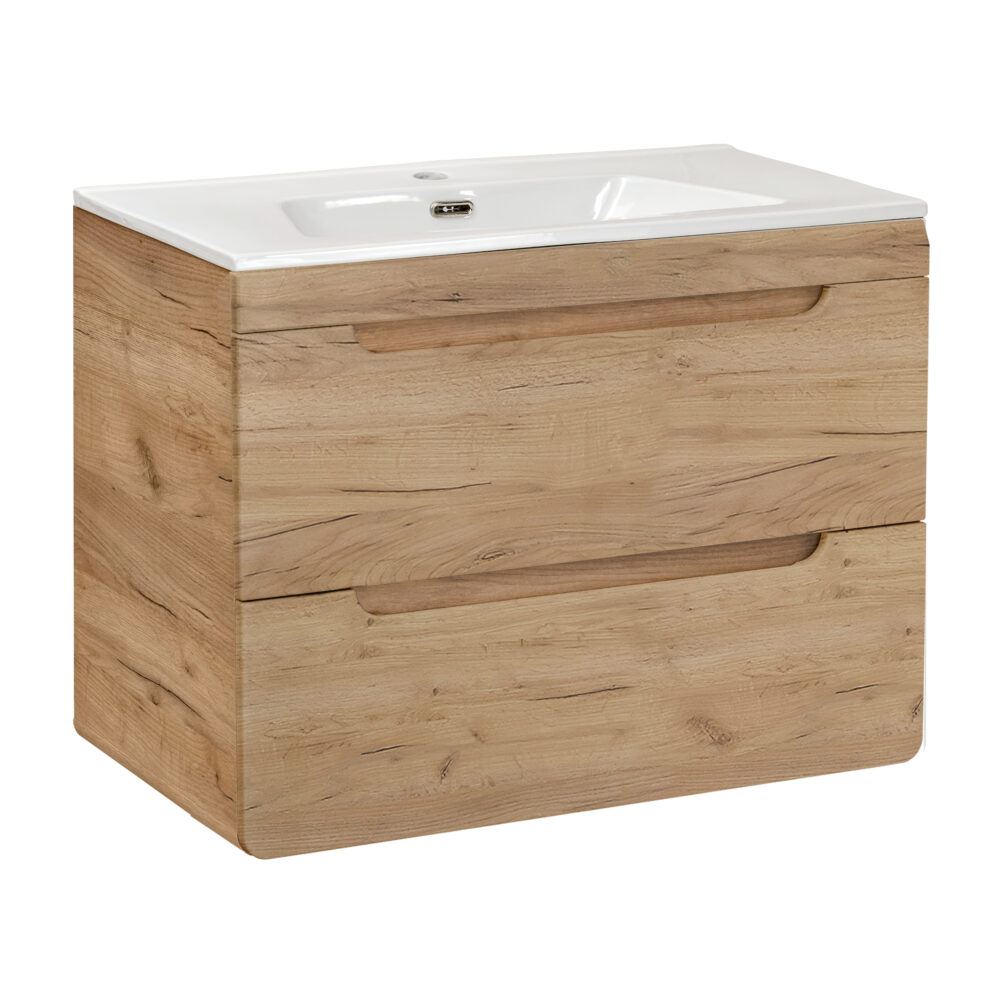 XMEBLAZSETCM01101103_00.jpg Hängeschrank mit Waschbecken und Siphon ARVIDA – Eiche – 2 Schubladen – 80 x 59 x 46 cm – Bild 1