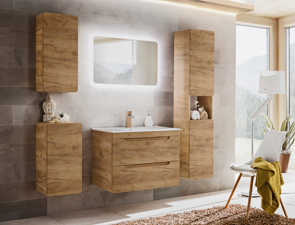 Hängeschrank mit Waschbecken und Siphon ARVIDA – Eiche – 2 Schubladen – 80 x 59 x 46 cm – Bild 4