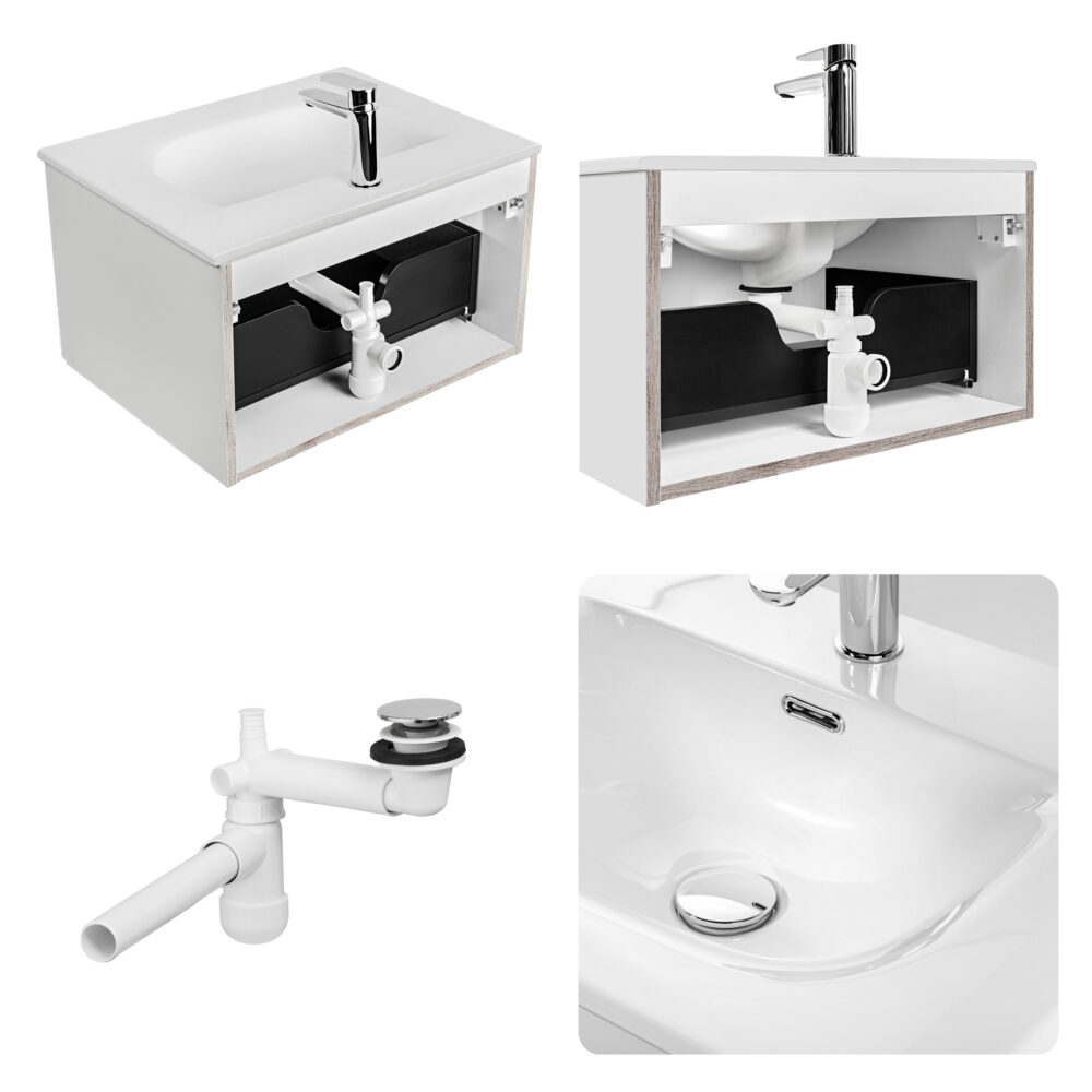 Hängeschrank mit Waschbecken und Siphon ARVIDA – Eiche – 2 Schubladen – 80 x 59 x 46 cm – Bild 7
