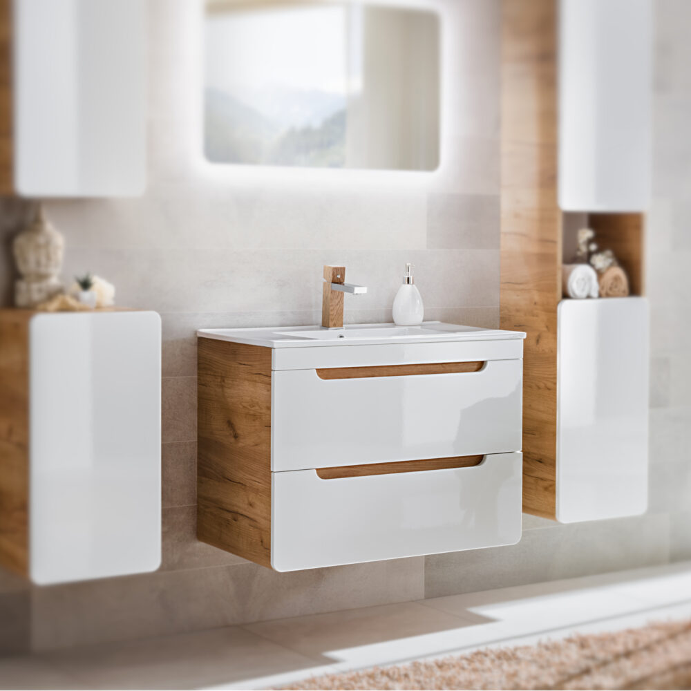 Hängeschrank mit Waschbecken und Siphon ARVIDA – Weiß – 2 Schubladen – 80 x 59 x 46 cm – Bild 2