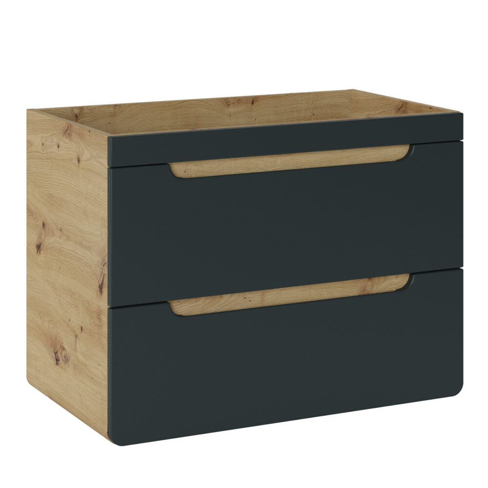 Hängeschrank mit Waschbecken und Siphon ARVIDA – Eiche – graue Front – 2 Schubladen – 80 x 59 x 46 cm – Bild 2