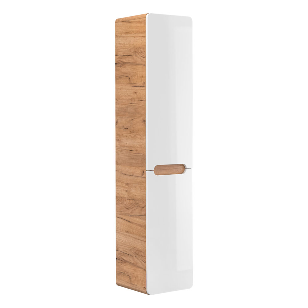 Hoher Badezimmer-Hängeschrank ARVIDA – Weiß – 2 Türen – integrierter Korb – 35 x 170 x 35 cm