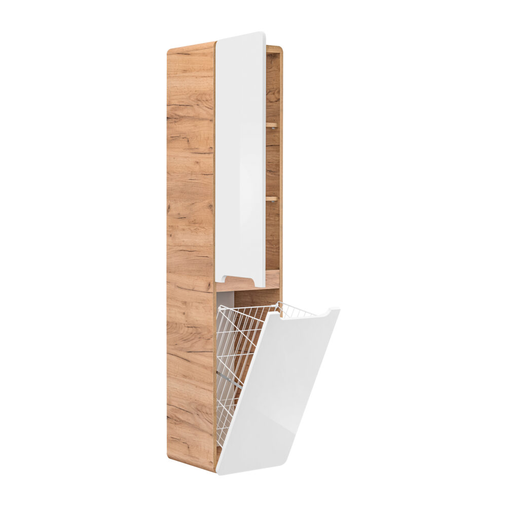 Hoher Badezimmer-Hängeschrank ARVIDA – Weiß – 2 Türen – integrierter Korb – 35 x 170 x 35 cm – Bild 4