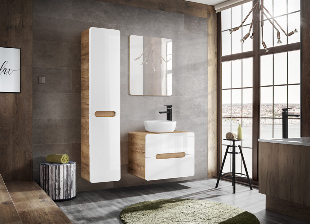 Hoher Badezimmer-Hängeschrank ARVIDA – Weiß – 2 Türen – integrierter Korb – 35 x 170 x 35 cm – Bild 5