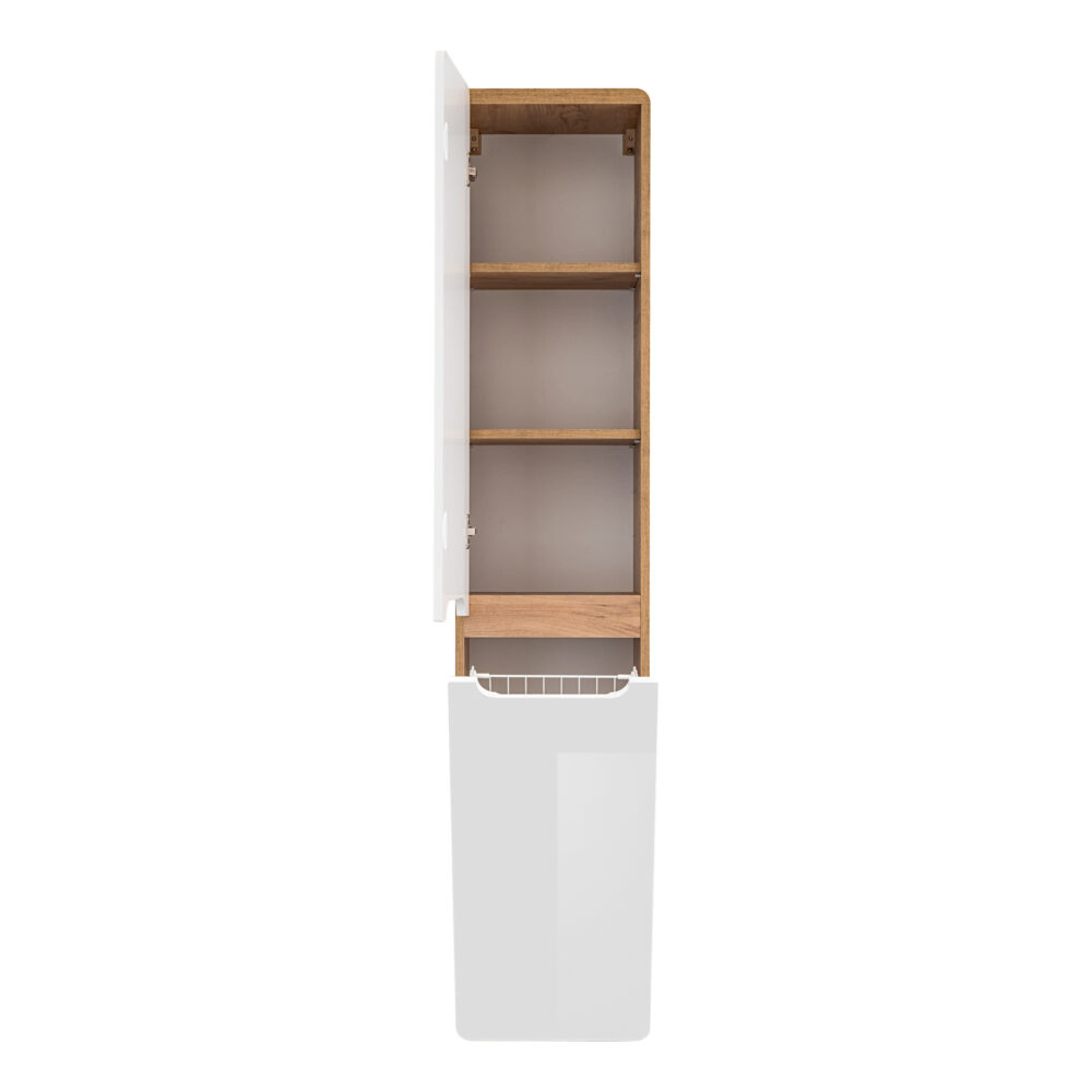 Hoher Badezimmer-Hängeschrank ARVIDA – Weiß – 2 Türen – integrierter Korb – 35 x 170 x 35 cm – Bild 6