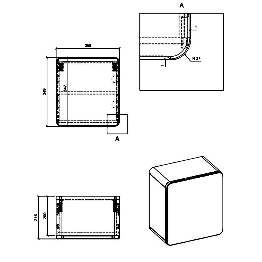 Quadratischer Badezimmer-Hängeschrank ARVIDA – Eiche – graue Front – abgerundete Ecken – 35 x 35 x 22 cm – Bild 3