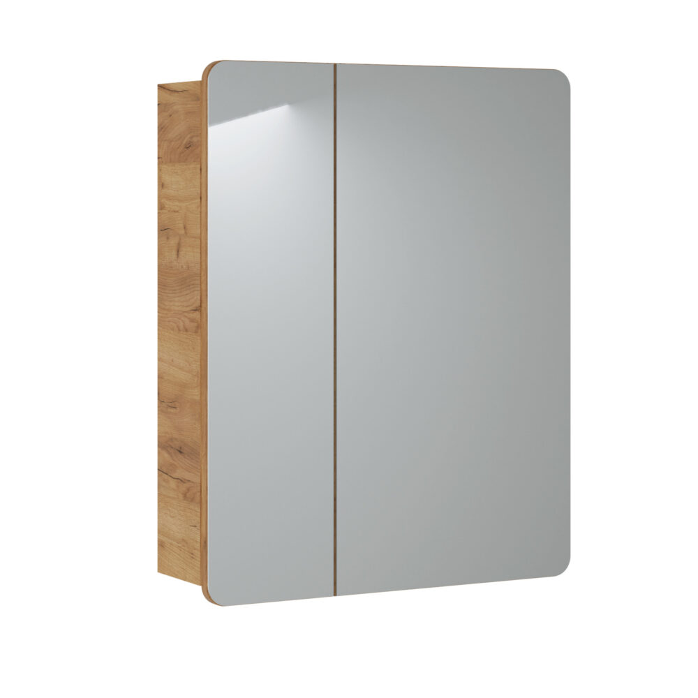Badezimmer-Hängeschrank mit Spiegel ARVIDA – Eiche – 2 Türen – 60 x 75 x 16 cm
