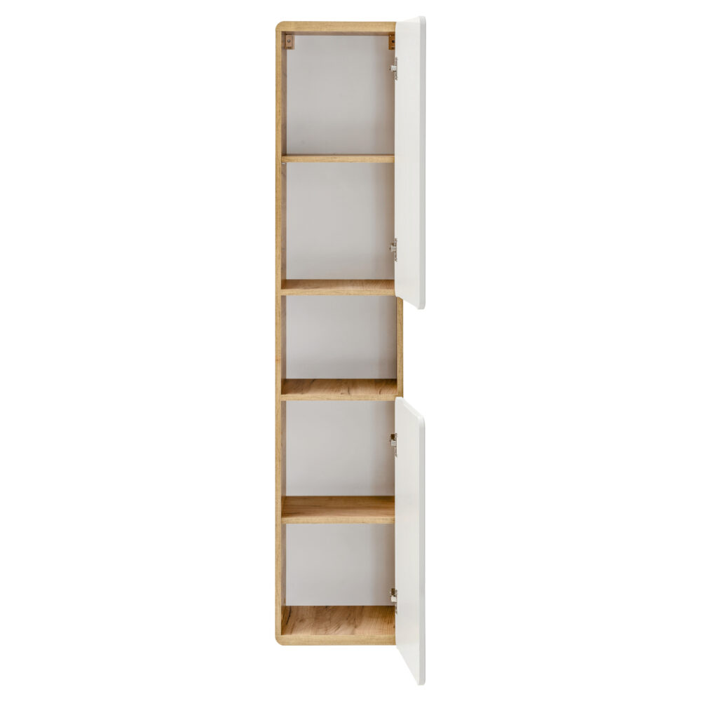 Hoher Badezimmer-Hängeschrank ARVIDA – Eiche – weiße Front – 2 Türen – abgerundete Ecken – 35 x 170 x 35 cm – Bild 4