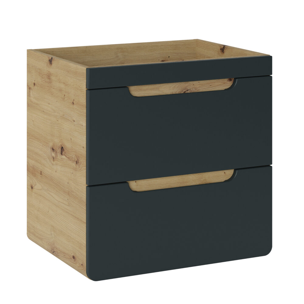 Hängeschrank unter dem Waschbecken ARVIDA – Eiche – graue Front – 2 Schubladen – 60 x 59 x 46 cm