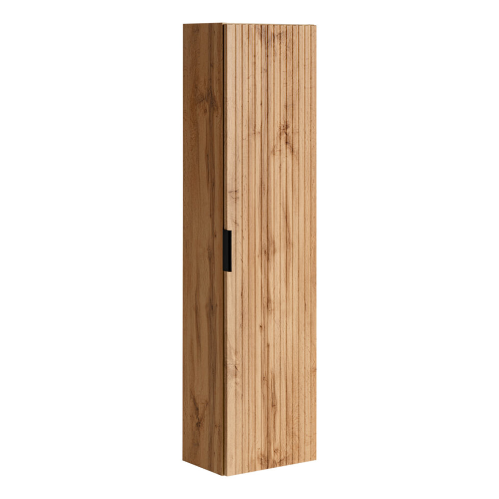 XMEBLAZSZKCM00701101_00.jpg Hoher Badezimmer-Hängeschrank ADEN – Wotan-Eiche – gefräste Fronten – 35 x 140 x 25 cm – Bild 1