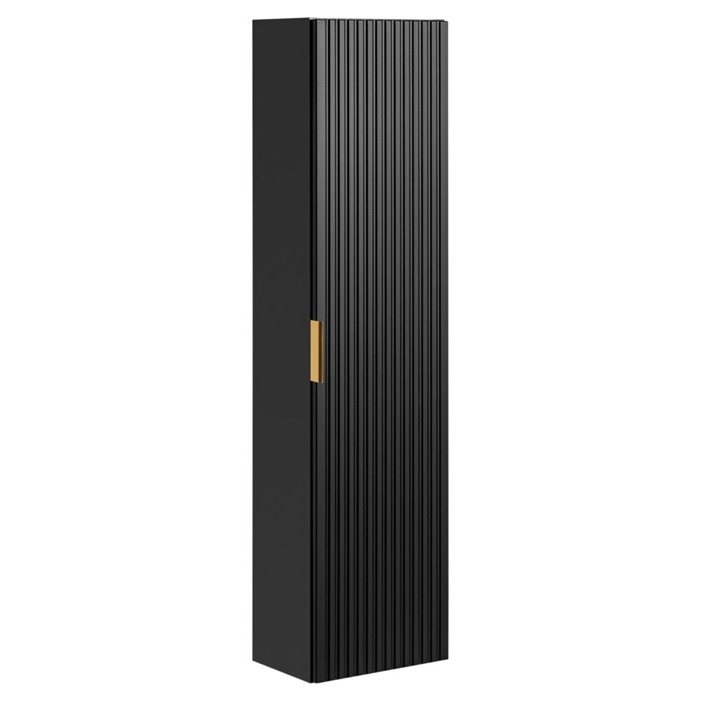Hoher Badezimmer-Hängeschrank ADEN – Schwarz – gefräste Fronten – 35 x 140 x 25 cm