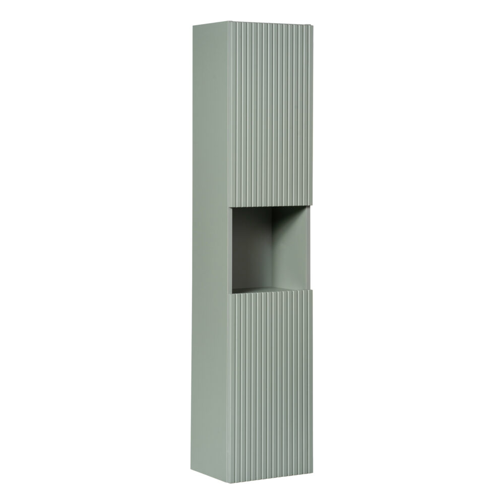 Hoher Badezimmer-Hängeschrank NALVIK – Grün – 2 Türen – gefräste Fronten – 30 x 140 x 25 cm
