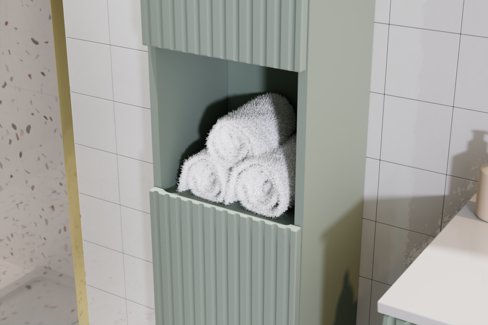 Hoher Badezimmer-Hängeschrank NALVIK – Grün – 2 Türen – gefräste Fronten – 30 x 140 x 25 cm – Bild 5
