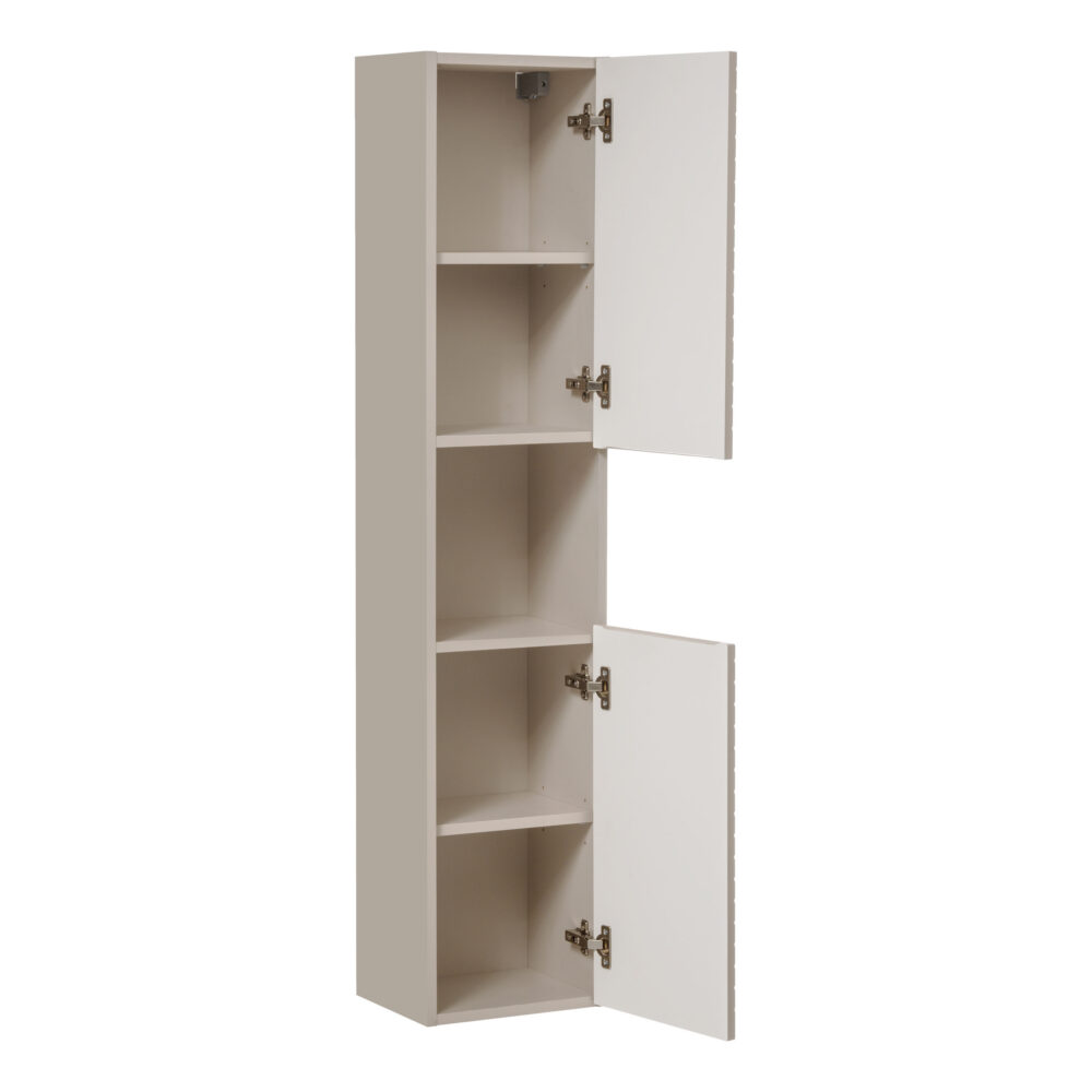 Hoher Badezimmer-Hängeschrank NALVIK – Kaschmir – 2 Türen – gefräste Fronten – 30 x 140 x 25 cm – Bild 2