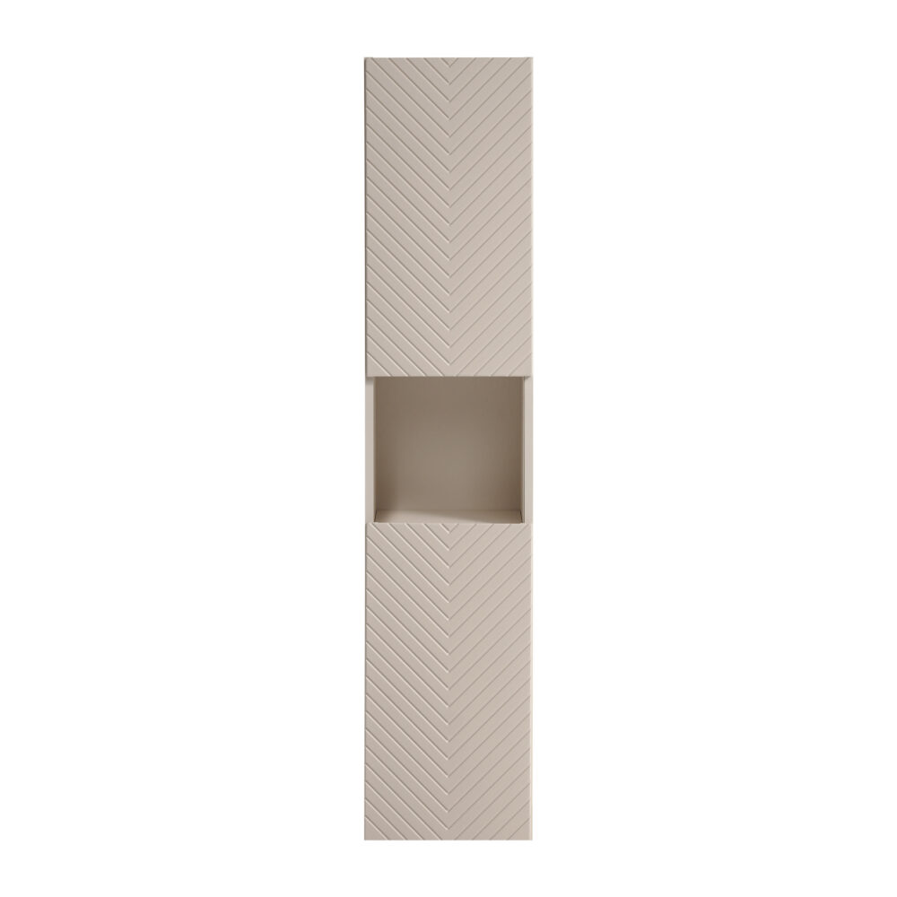 Hoher Badezimmer-Hängeschrank NALVIK – Kaschmir – 2 Türen – gefräste Fronten – 30 x 140 x 25 cm – Bild 3