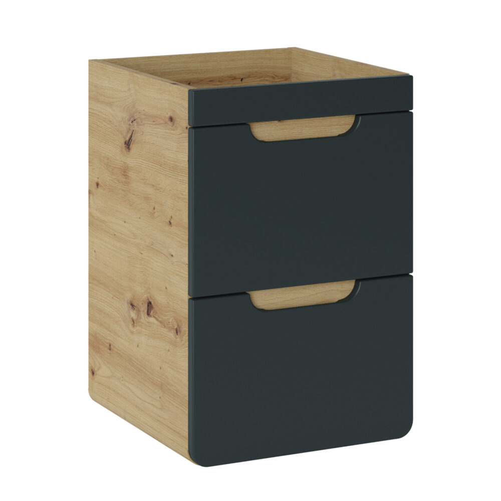 Hängeschrank unter dem Waschbecken ARVIDA – Eiche – graue Front – 2 Schubladen – 40 x 59 x 41 cm