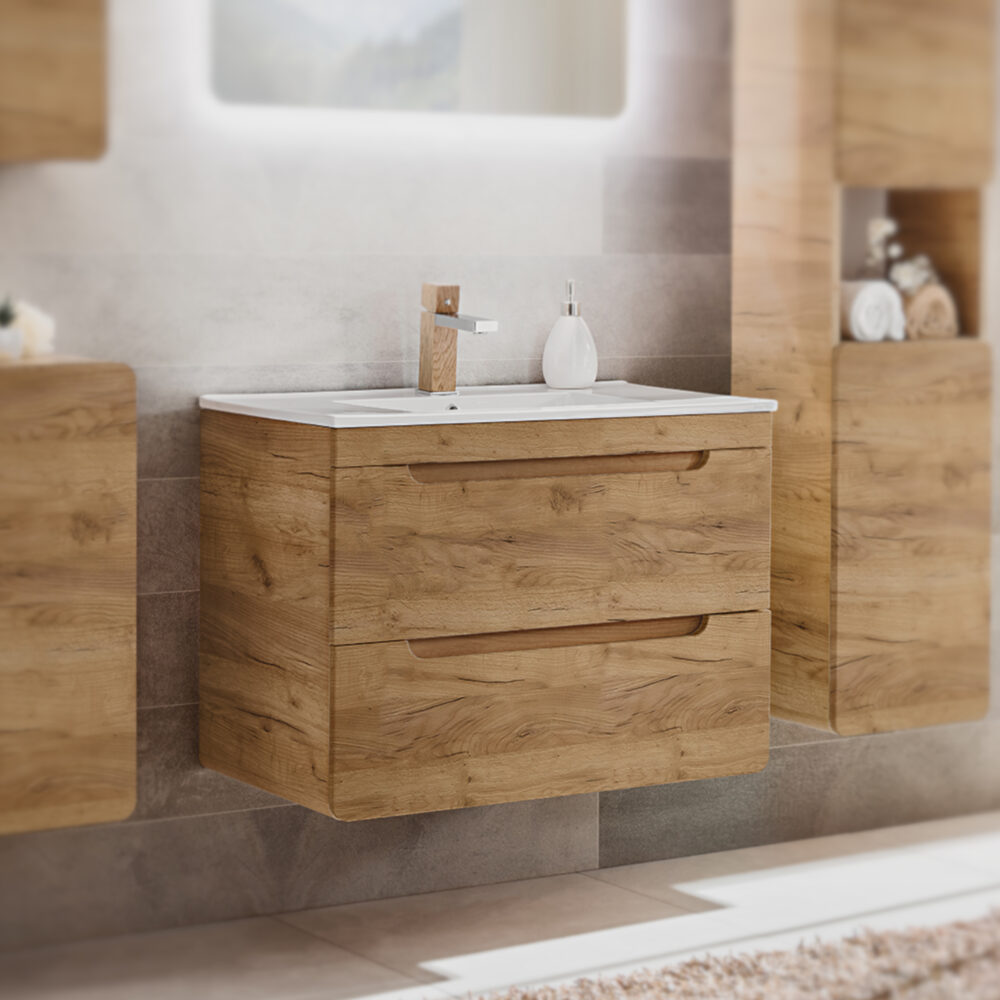 Hängeschrank unter dem Waschbecken ARVIDA – Eiche – 2 Schubladen – 80 x 59 x 46 cm – Bild 2