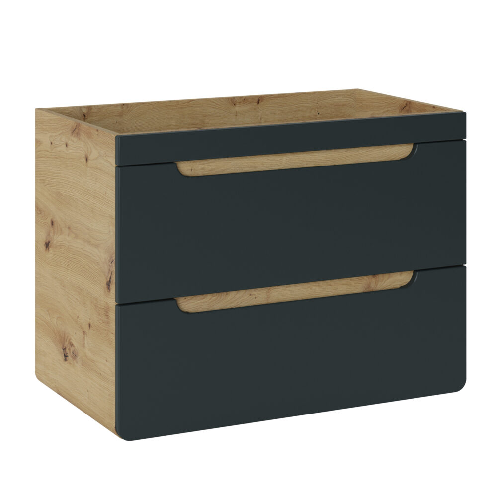 Hängeschrank unter dem Waschbecken ARVIDA – Eiche – graue Front – 2 Schubladen – 80 x 59 x 46 cm