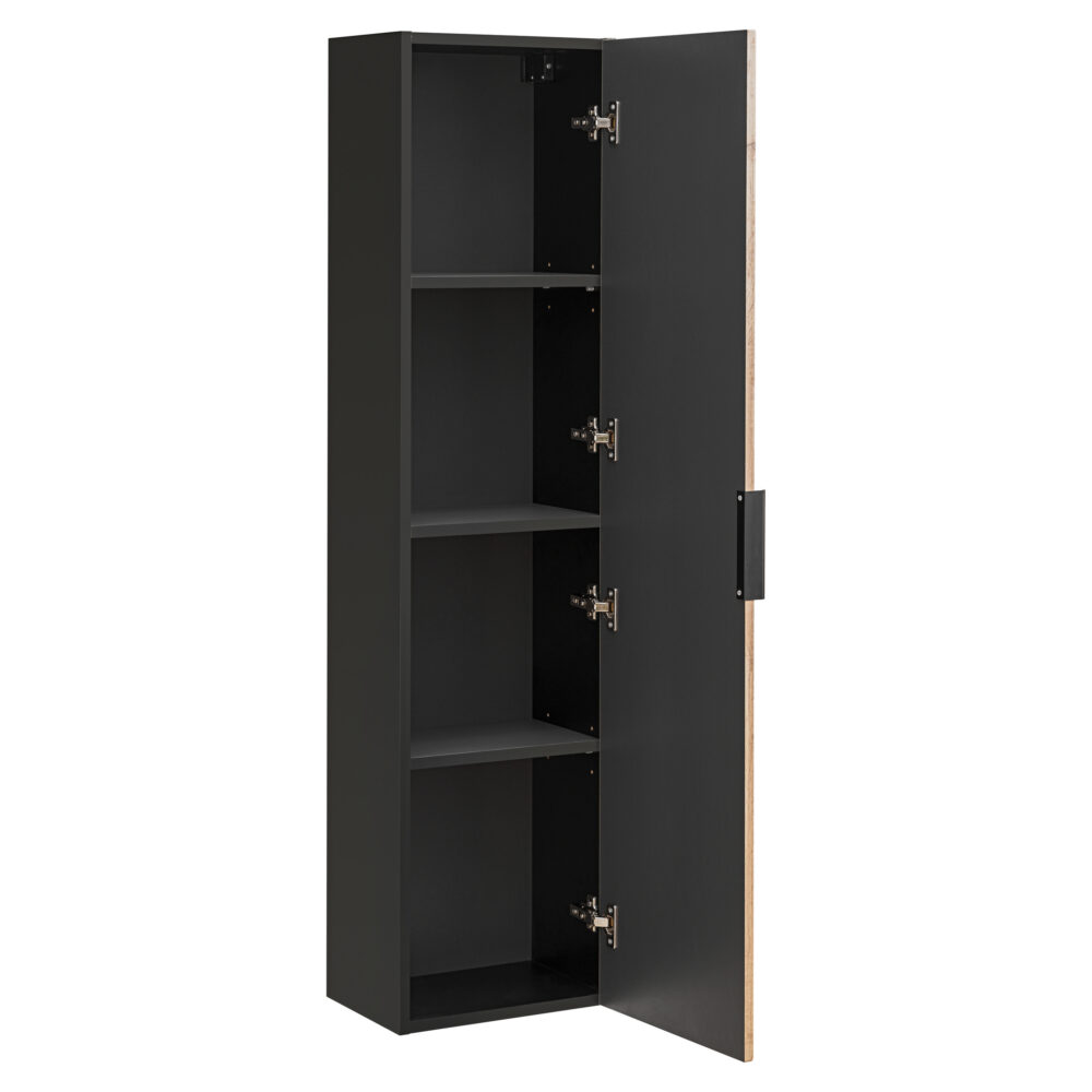 Hoher Badezimmer-Hängeschrank TILO – schwarzer Korpus – gefräste Fronten in Wotan-Eiche – 35 x 140 x 25 cm – Bild 3