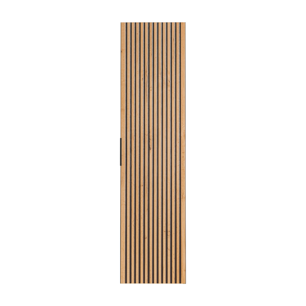 Hoher Badezimmer-Hängeschrank TILO – schwarzer Korpus – gefräste Fronten in Wotan-Eiche – 35 x 140 x 25 cm – Bild 5
