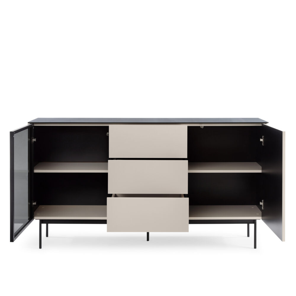Kommode Olden – Kaschmir – mit Glastüren und 3 Schubladen – 157 x 84 x 39 cm – Bild 4