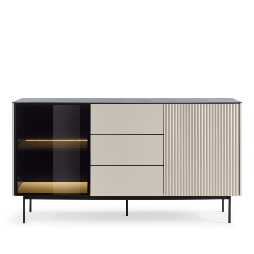 Kommode Olden – Kaschmir – mit Glastüren und 3 Schubladen – 157 x 84 x 39 cm – Bild 7
