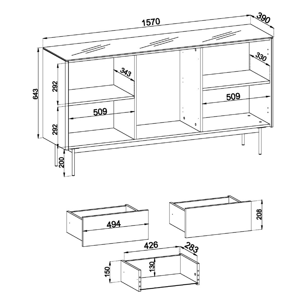 Kommode Olden – Vicenza-Eiche – mit Glastüren und 3 Schubladen – 157 x 84 x 39 cm – Bild 3