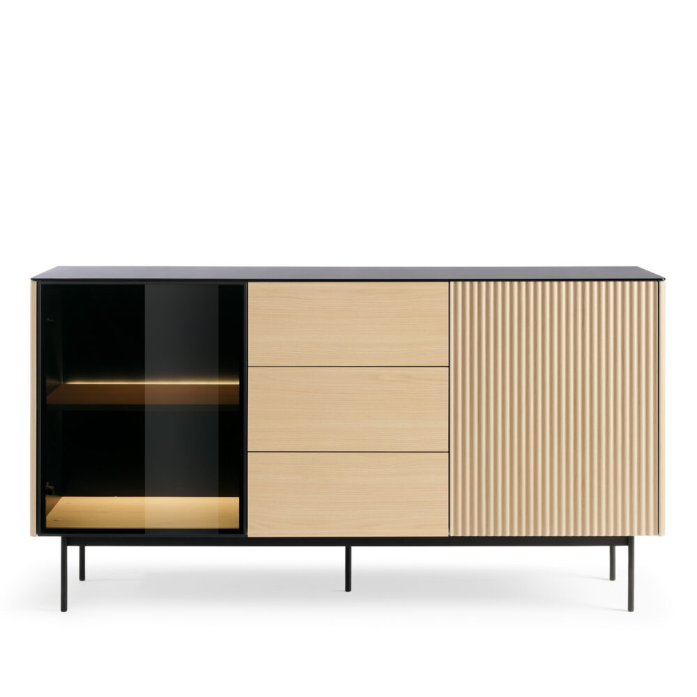 Kommode Olden – Vicenza-Eiche – mit Glastüren und 3 Schubladen – 157 x 84 x 39 cm – Bild 6