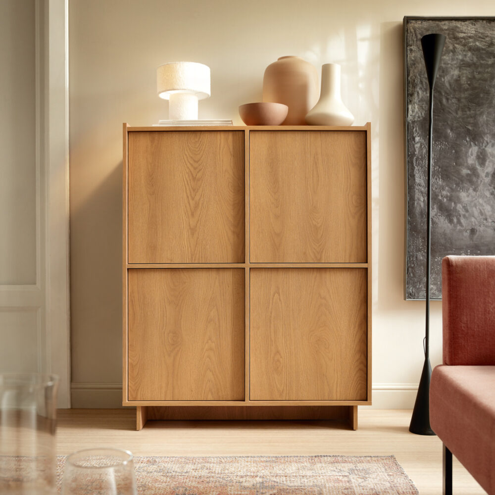 Kommode Yarker – Karamell-Eiche – 4-türig – 98 x 124 x 39 cm – Bild 2