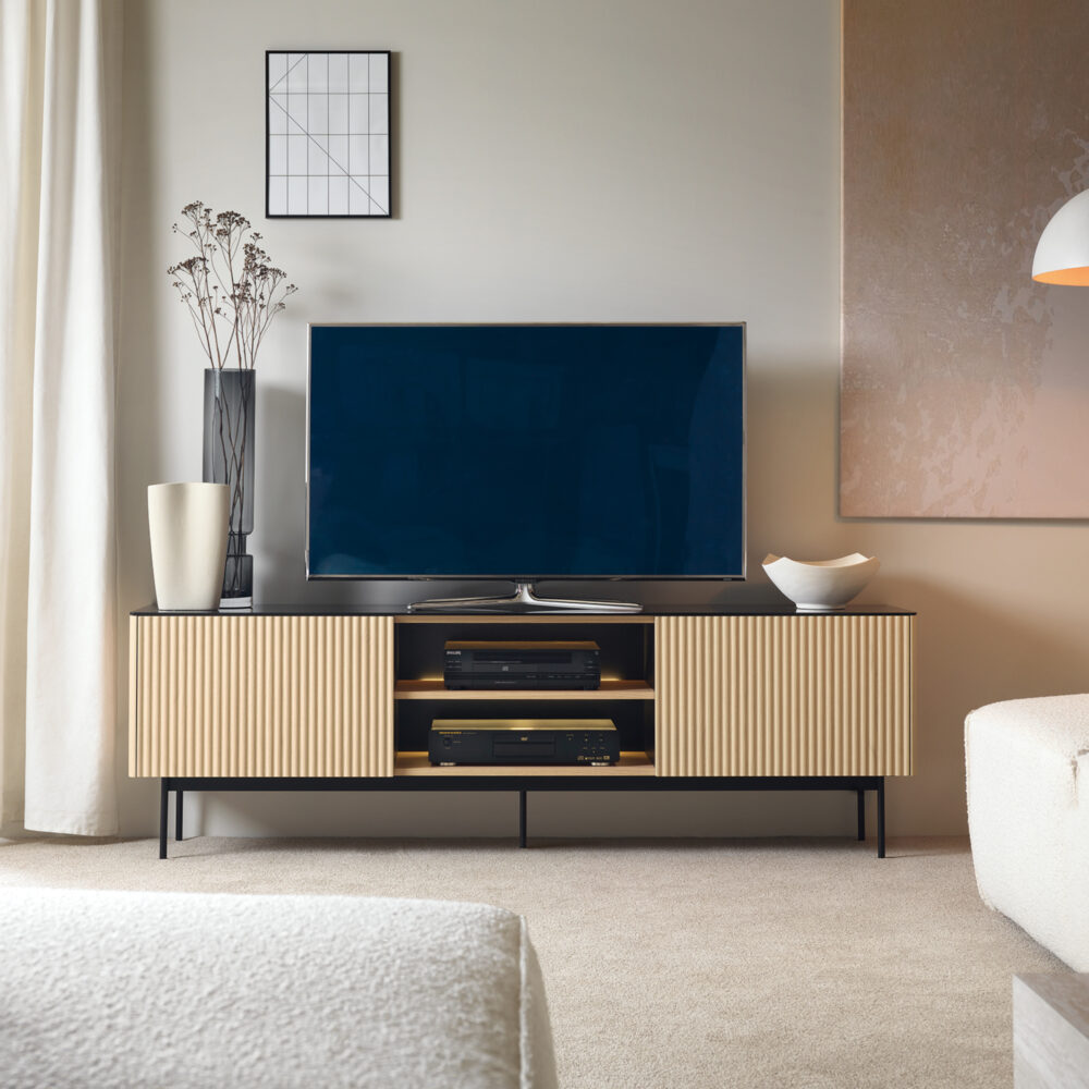 TV-Schrank Olden – Vicenza-Eiche – mit Glasplatte – 180 x 52 x 39 cm – Bild 2