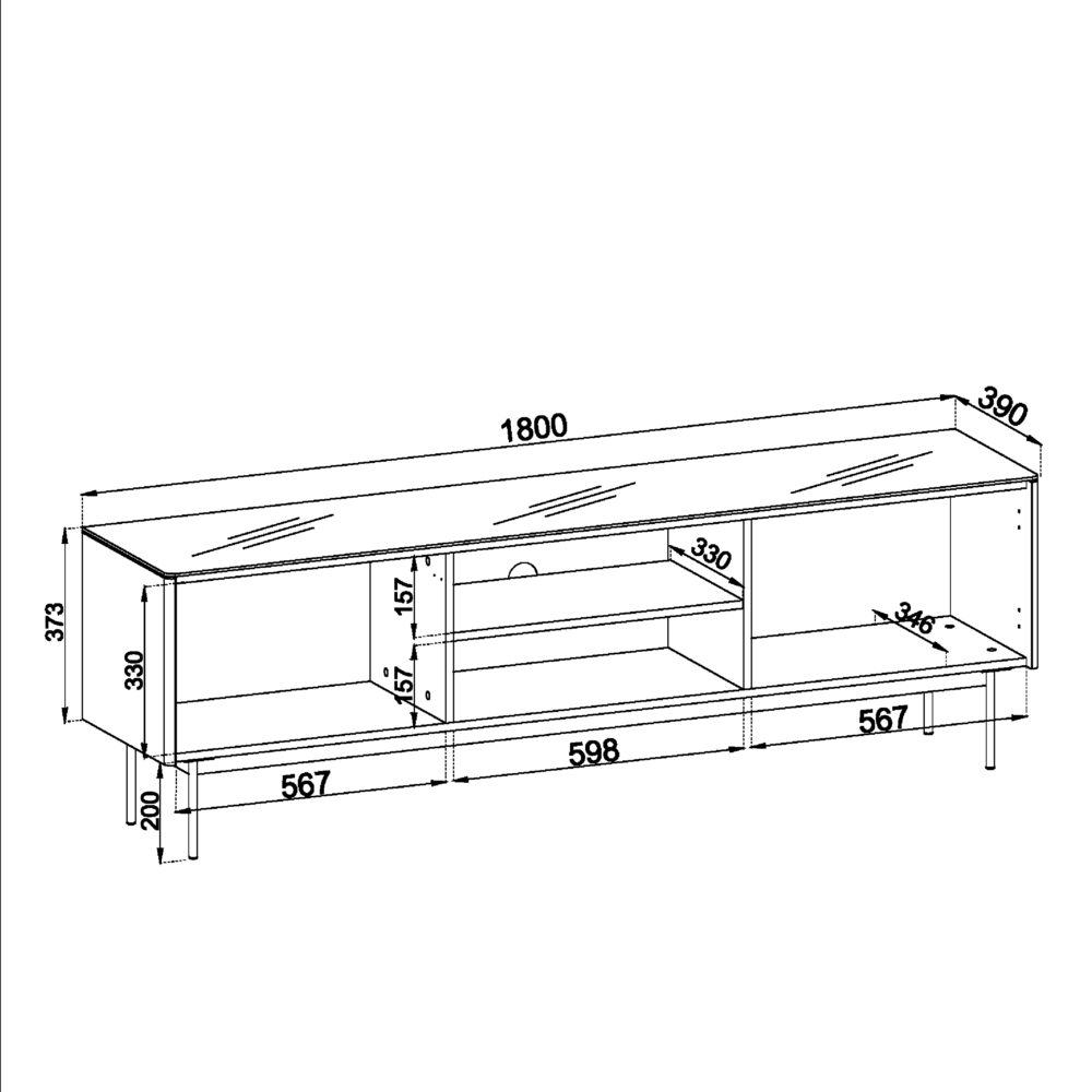 TV-Schrank Olden – Vicenza-Eiche – mit Glasplatte – 180 x 52 x 39 cm – Bild 3