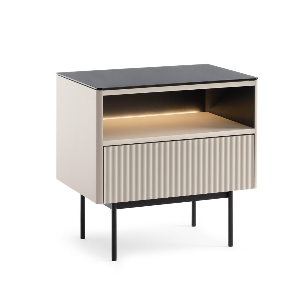 Nachttisch Olden – Kaschmir – mit Glasplatte und Schublade – 57 x 57 x 39 cm
