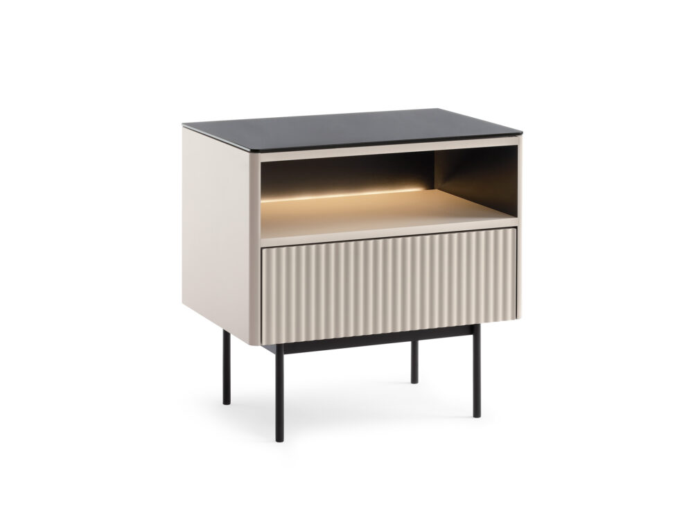 Nachttisch Olden – Kaschmir – mit Glasplatte und Schublade – 57 x 57 x 39 cm – Bild 1