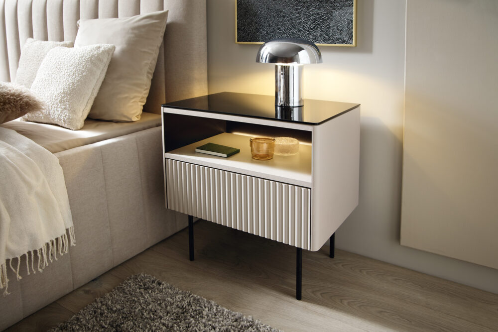 Nachttisch Olden – Kaschmir – mit Glasplatte und Schublade – 57 x 57 x 39 cm – Bild 2
