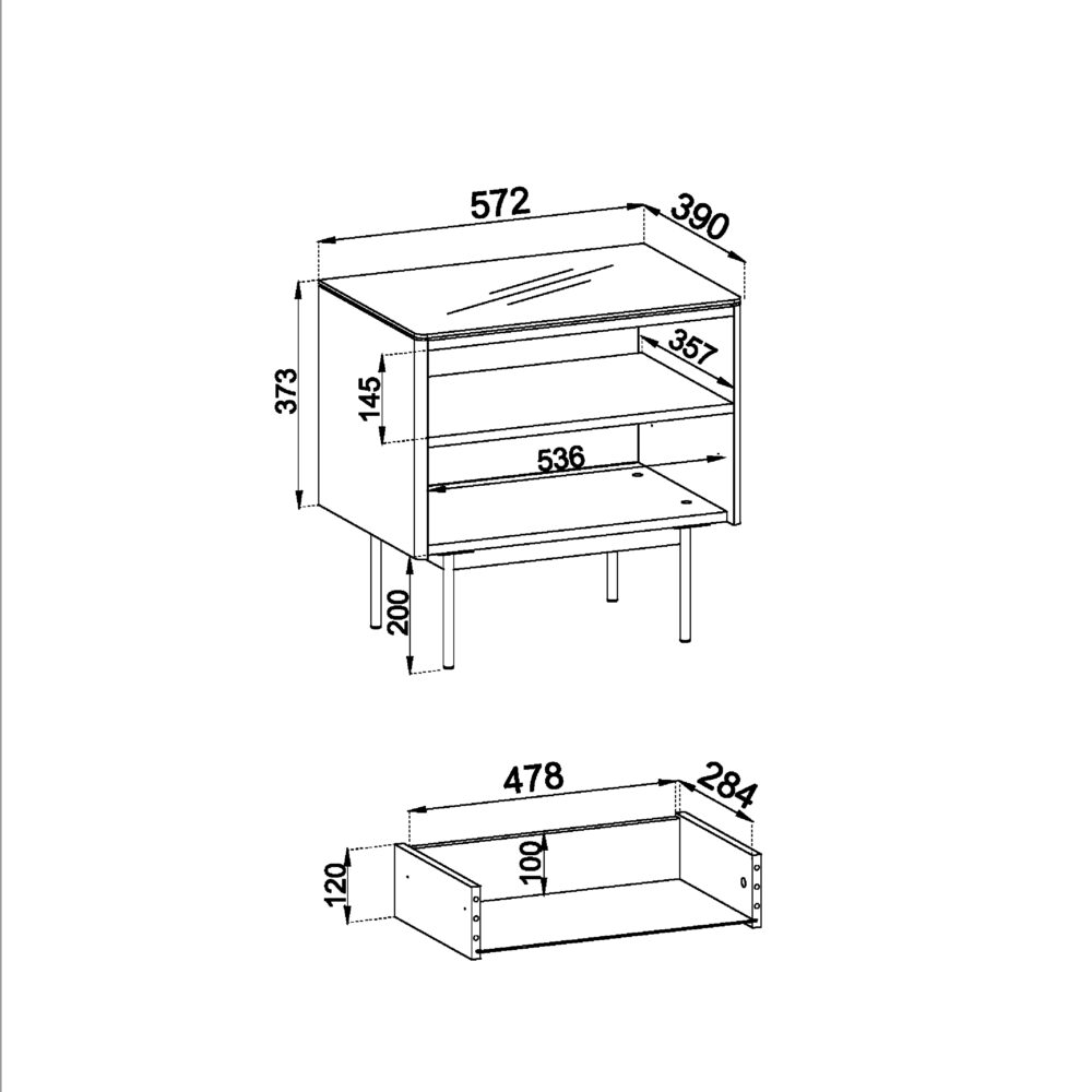 Nachttisch Olden – Kaschmir – mit Glasplatte und Schublade – 57 x 57 x 39 cm – Bild 3