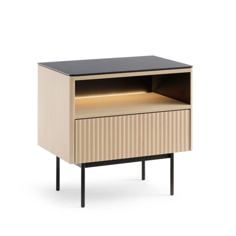 Nachttisch Olden – Vicenza-Eiche – mit Glasplatte und Schublade – 57 x 57 x 39 cm