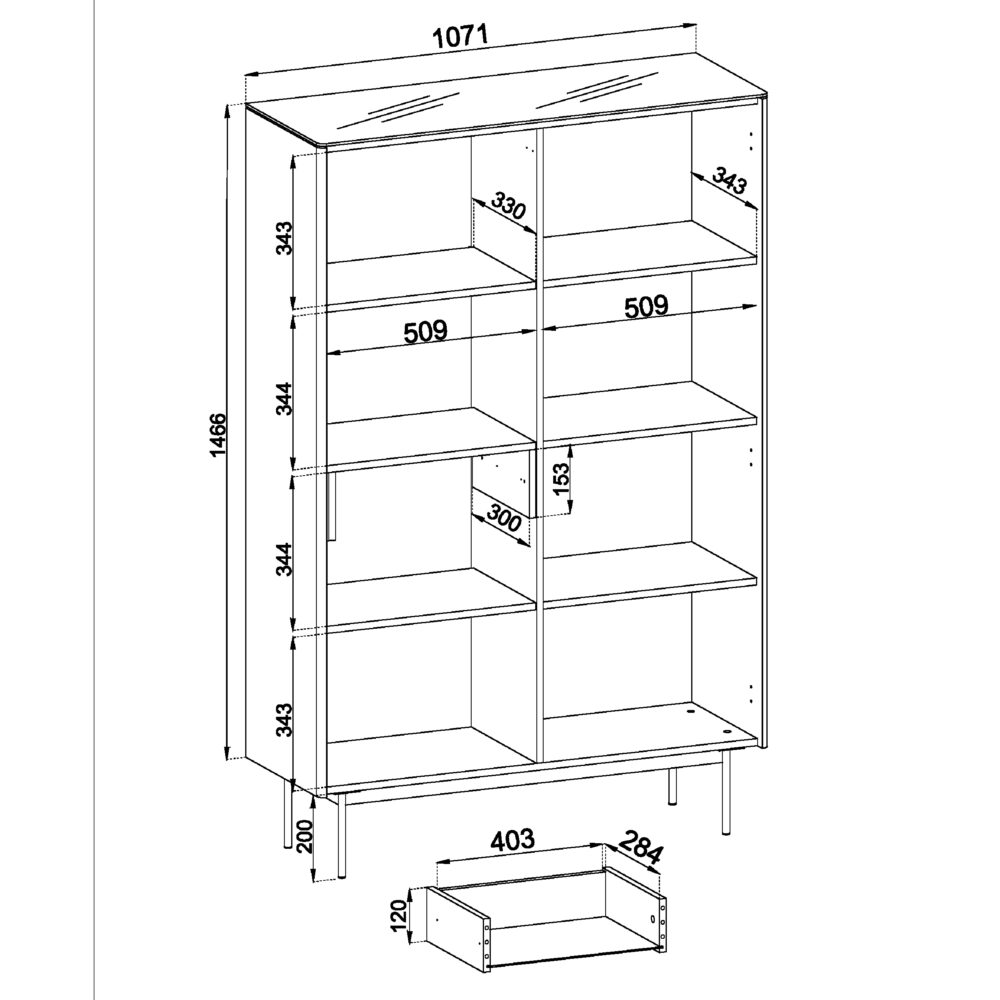 Vitrine Olden – Vicenza-Eiche – mit gefrästen Fronten und Schublade – 107 x 163 x 39 cm – Bild 3