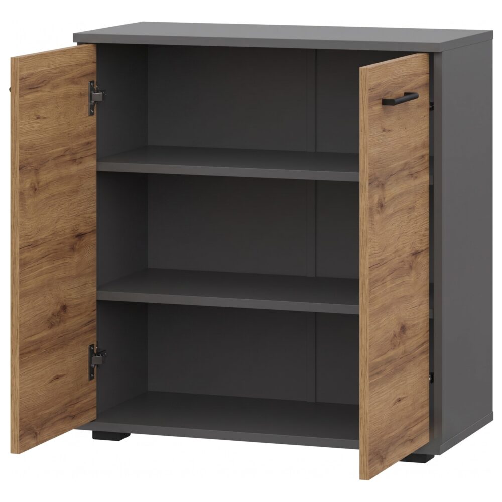 Commode FAUSKE - Geräumig - 2-türig - Eiche Wotan - Grau - Breite 69 cm, Höhe 74 cm, Tiefe 34 cm – Bild 3