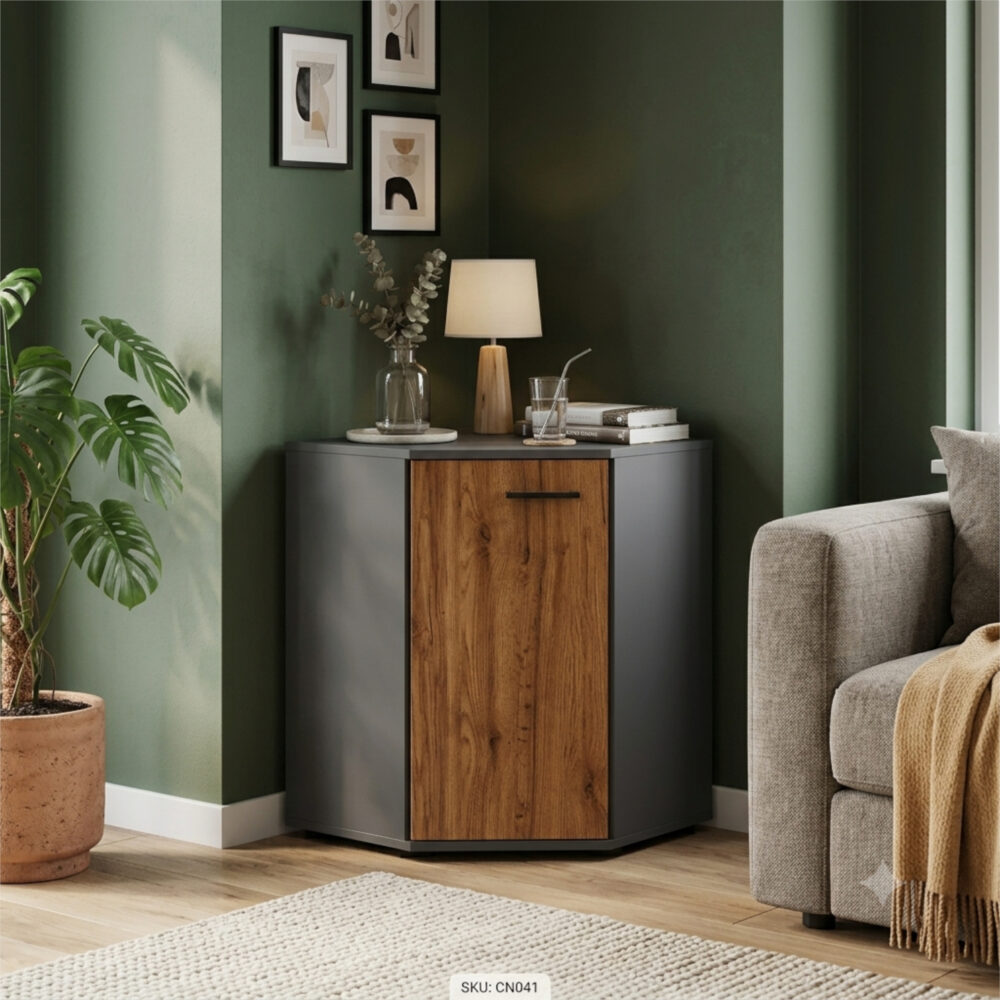 Commode FAUSKE - Geräumig - Eck - Eiche Wotan - Grau - Breite 58 cm, Höhe 74 cm, Tiefe 58 cm